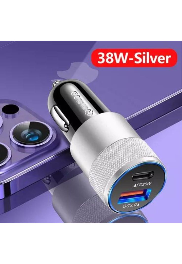 Cargador universal auto camión USB-C carga rápida 3.0 PD 38W plateado-5