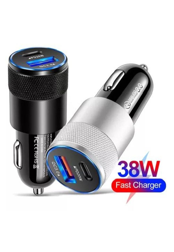 Cargador universal auto camión USB-C carga rápida 3.0 PD 38W plateado-7