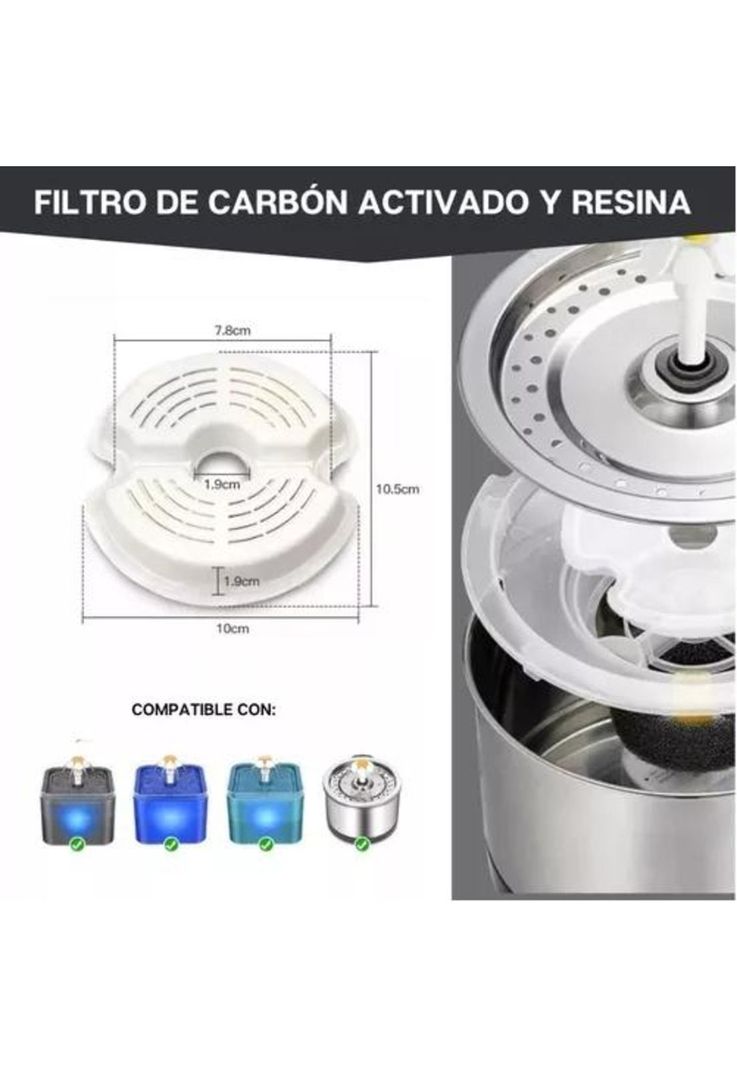Bebedero Eléctrico - Acero Inoxidable para Gatos, Mascotas, Con Filtro-3