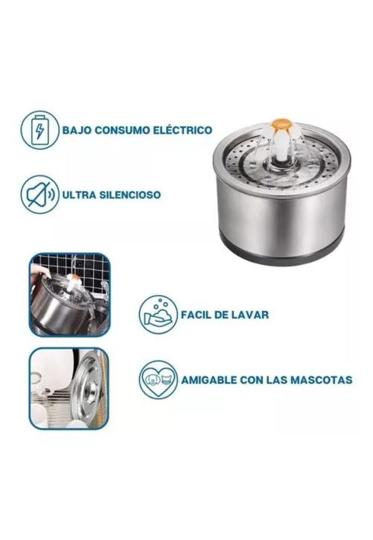 Bebedero Eléctrico - Acero Inoxidable para Gatos, Mascotas, Con Filtro-4