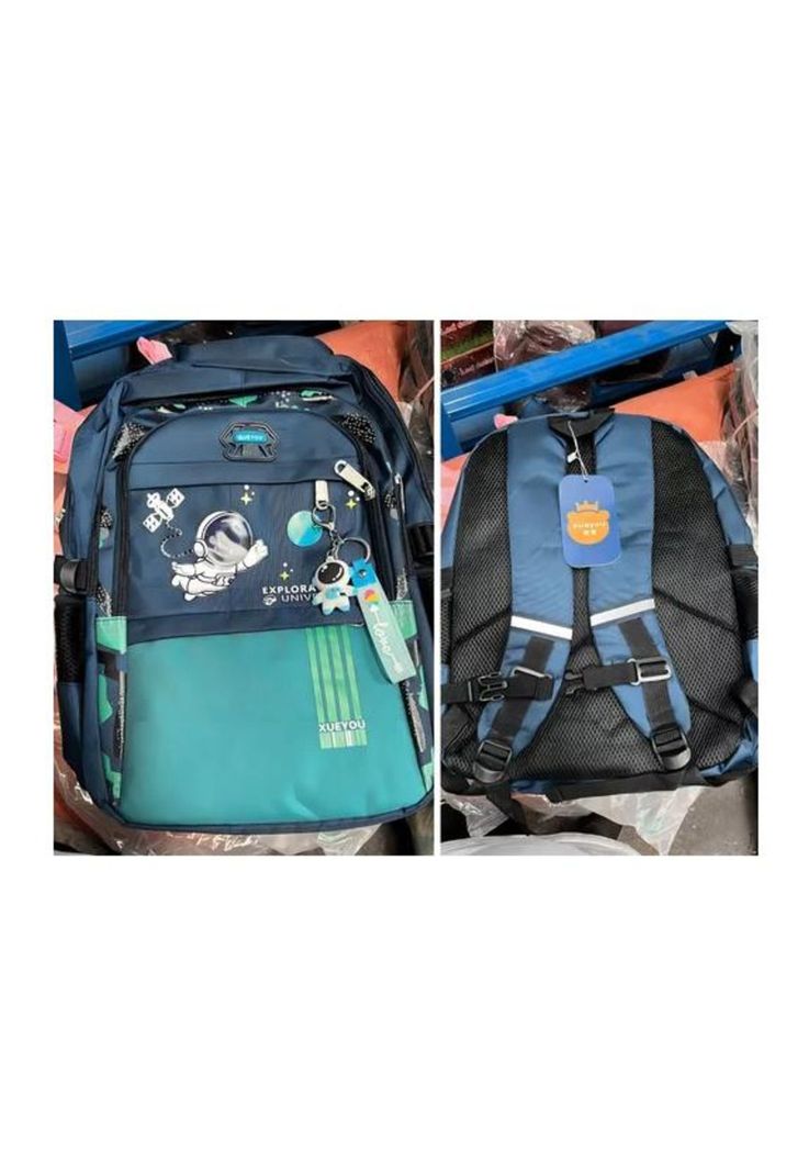 Mochila escolar de espalda para niños, morral notebook color azul-5