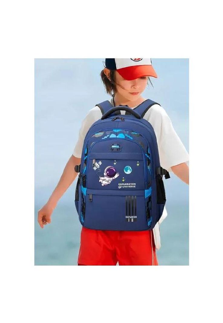 Mochila escolar de espalda para niños, morral notebook color azul-3