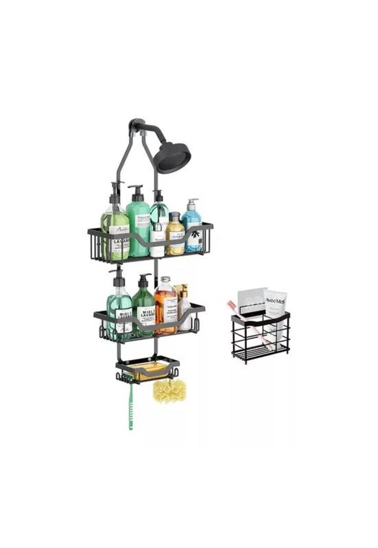 Organizador de ducha para baño Halman toalleros, color negro, instalación pared-0