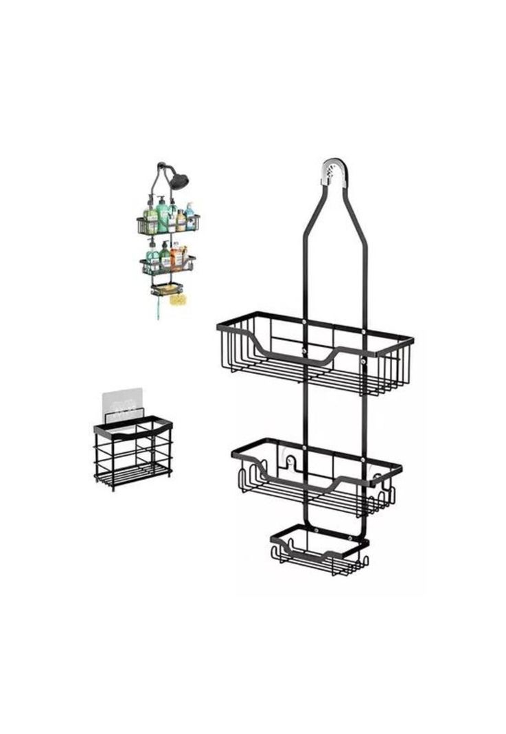 Organizador de ducha para baño Halman toalleros, color negro, instalación pared-1