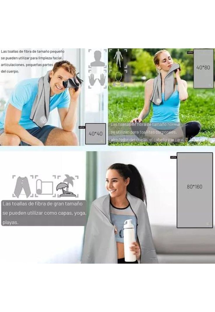 Toallas de microfibra, toalla deportiva, 3 piezas, gris-3