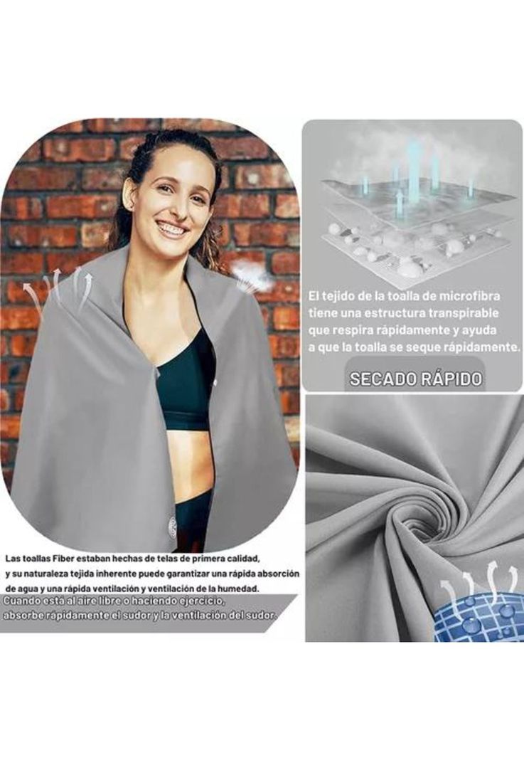 Toallas de microfibra, toalla deportiva, 3 piezas, gris-5