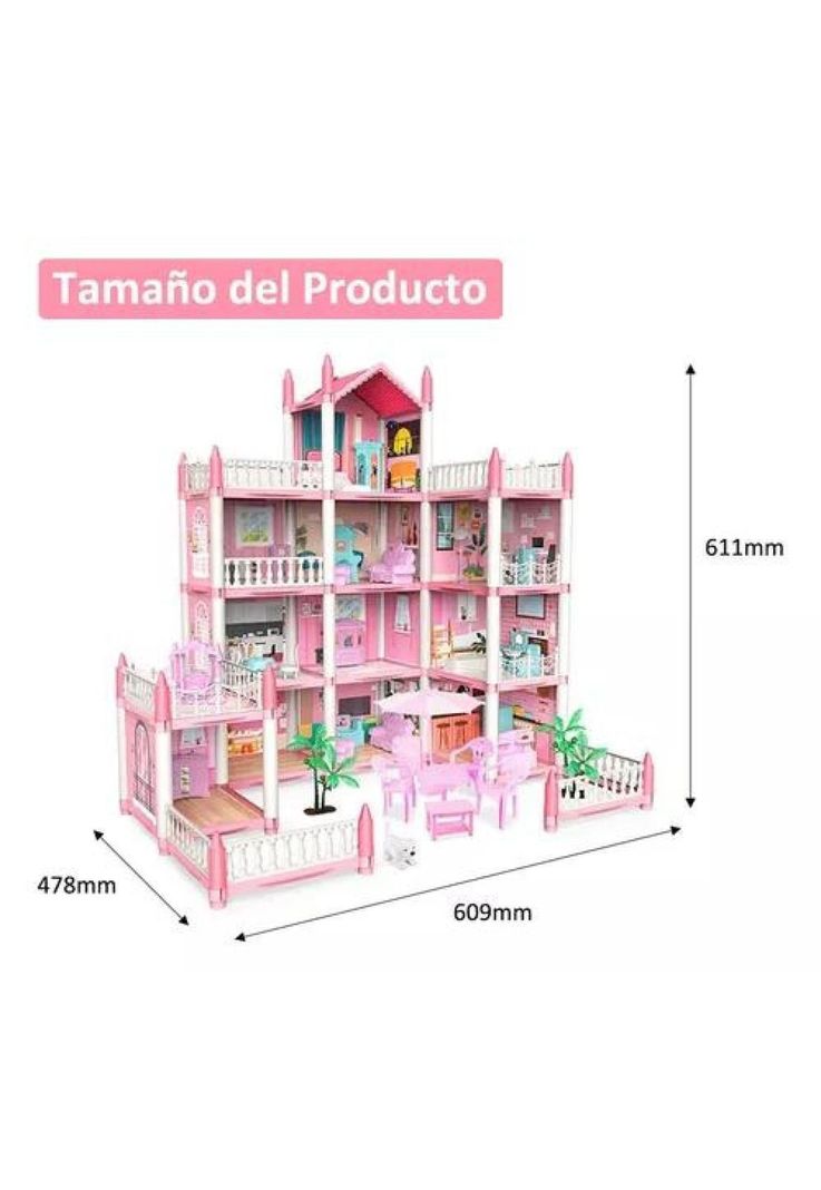 Casa de muñecas con muebles, castillo juguete para niñas rosado-1