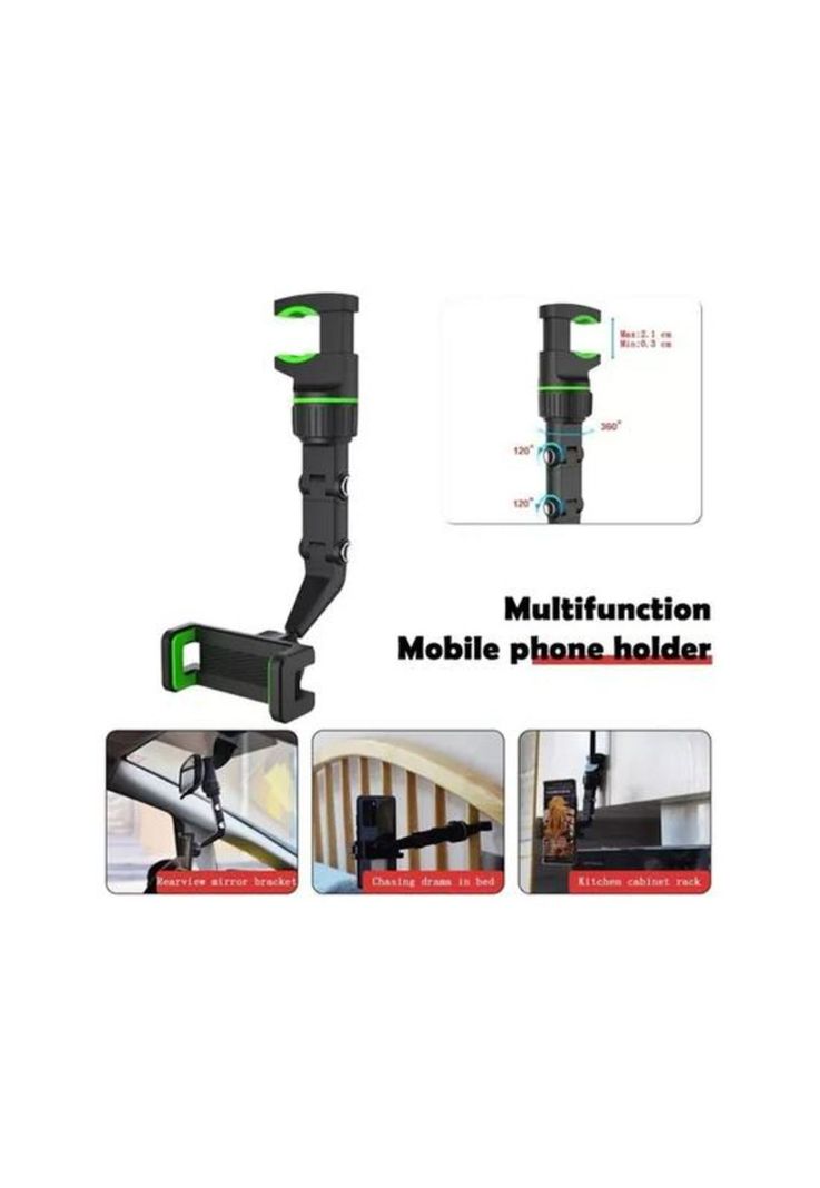 Soporte celular auto, retrovisor universal 360°, color negro-1