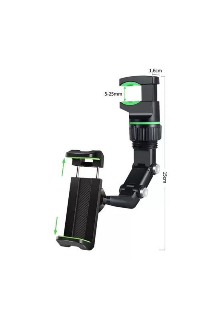 Soporte celular auto, retrovisor universal 360°, color negro-3
