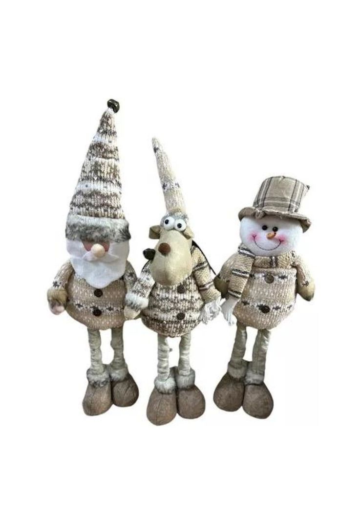 Pack x3 muñecos navideños pata larga pascuero, mono nieve caqui-0