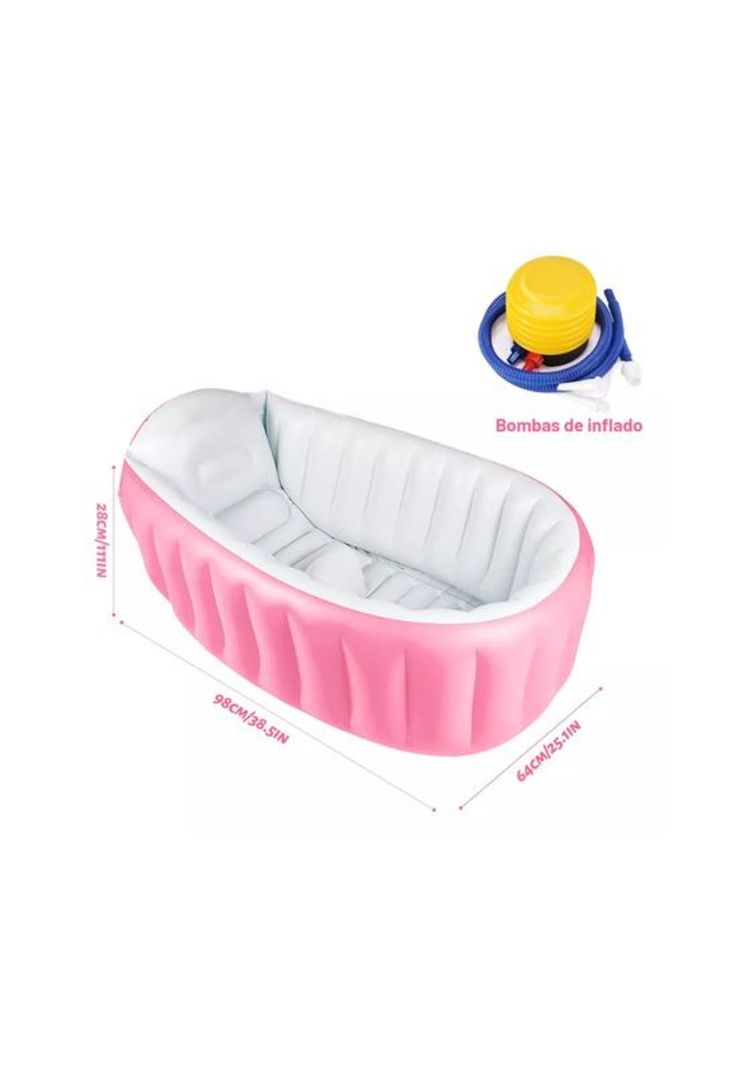 Bañera inflable plegable para bebés con bomba de aire, rosado-1
