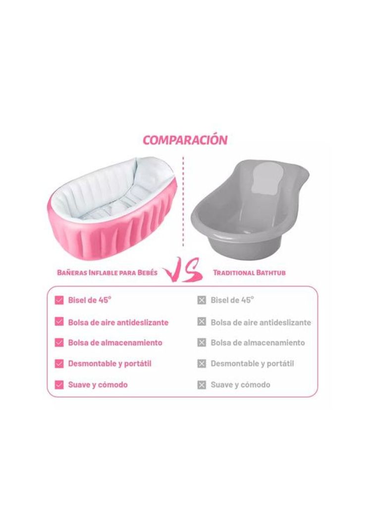 Bañera inflable plegable para bebés con bomba de aire, rosado-2