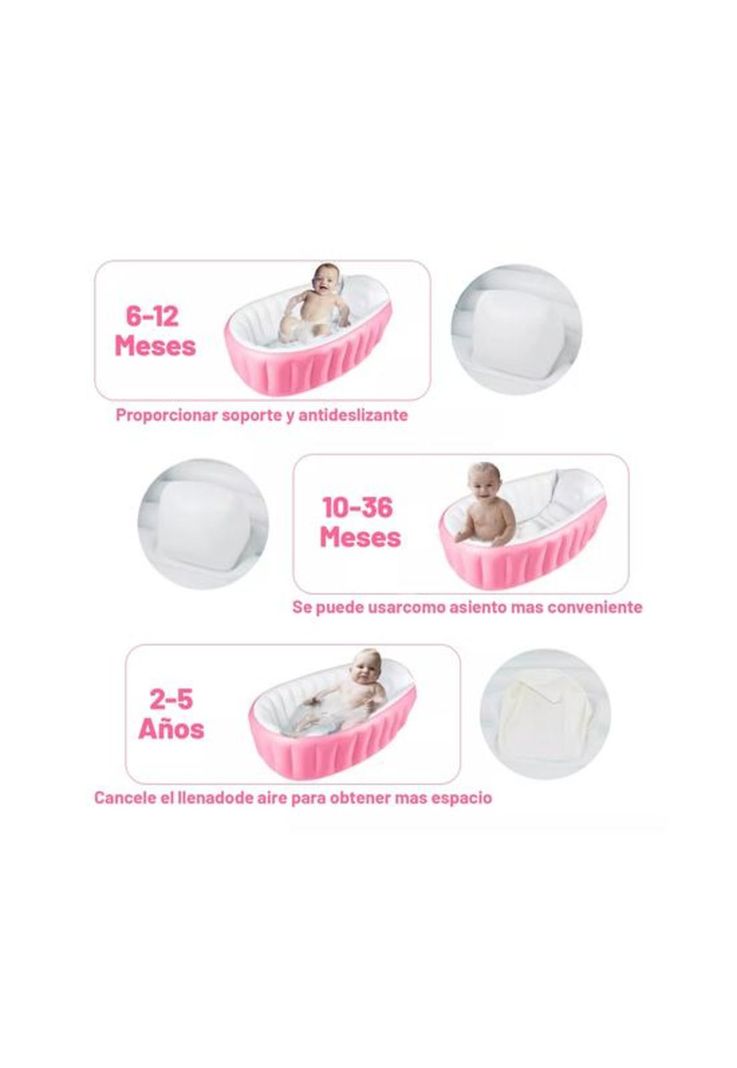Bañera inflable plegable para bebés con bomba de aire, rosado-5