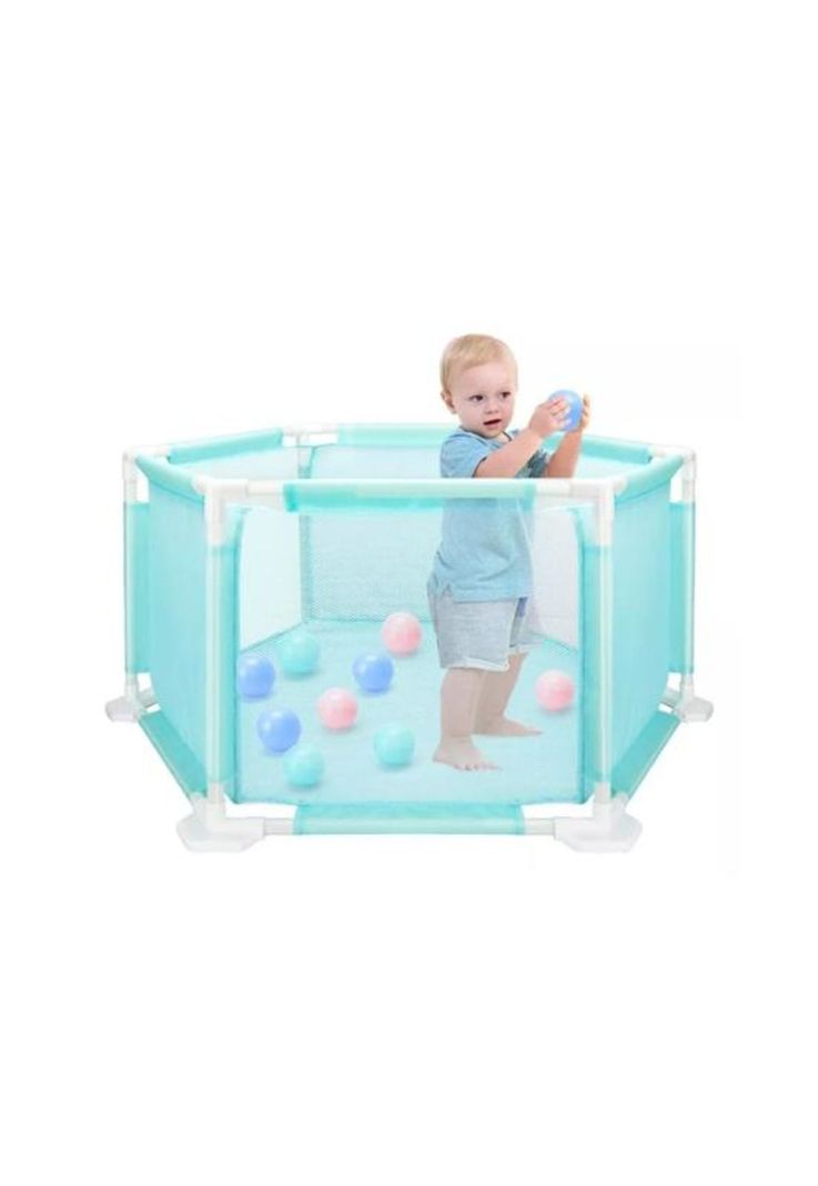 Corral de seguridad hexagonal para bebés, color verde-1