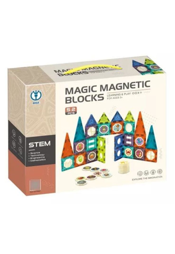 Bloque de construcción magnético con bola, 52 piezas multicolor-0