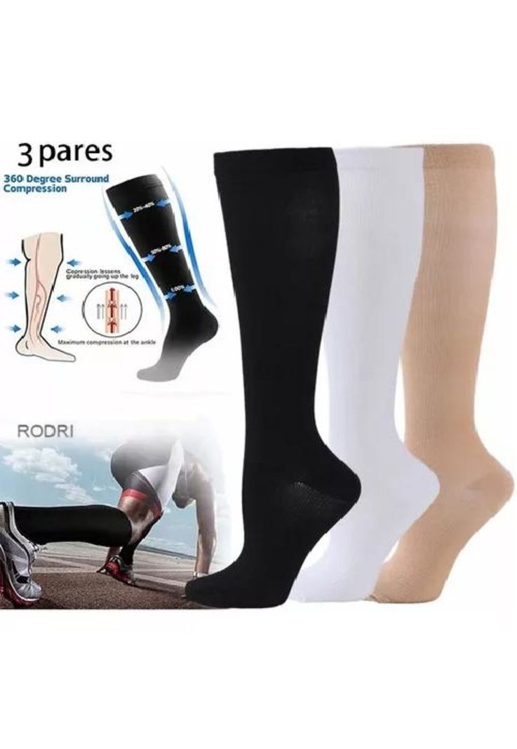 Medias de compresión U para varices y circulación, 3 unidades, color negro + blanco + nude-1