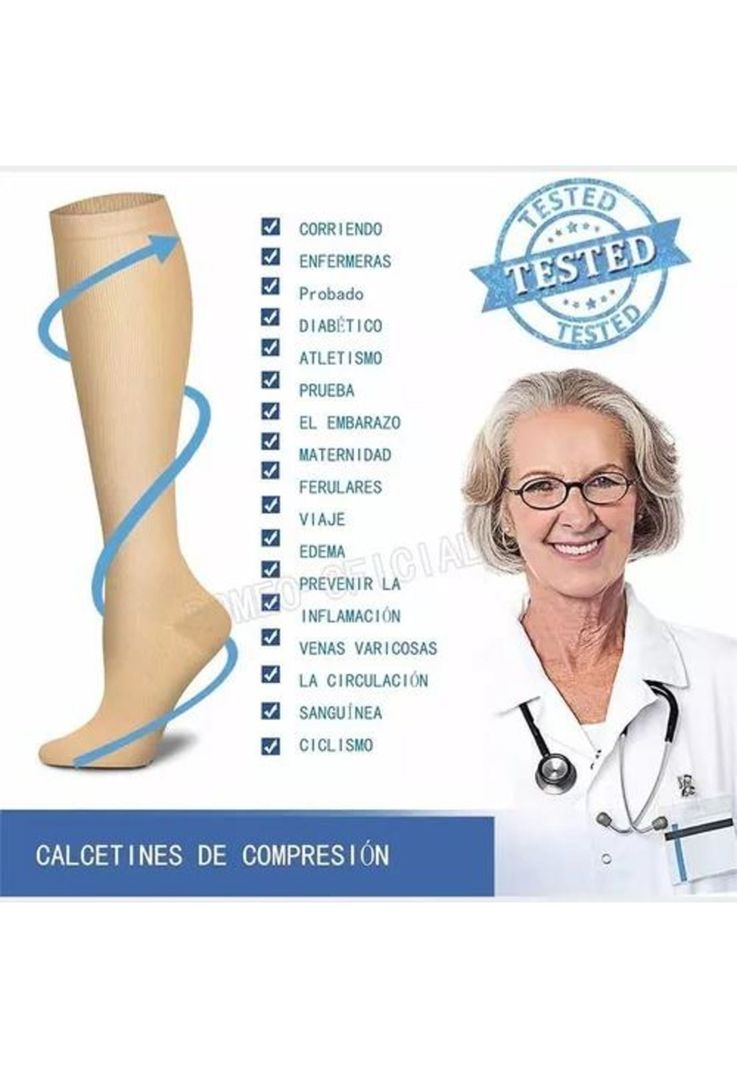 Medias de compresión U para varices y circulación, 3 unidades, color negro + blanco + nude-5