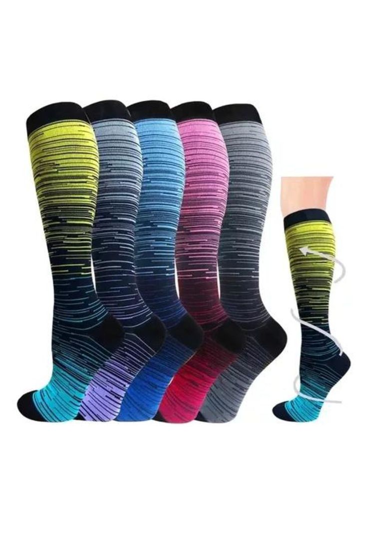 Pack de 6 pares de medias largas de compresión para varices, diseño multicolor-1