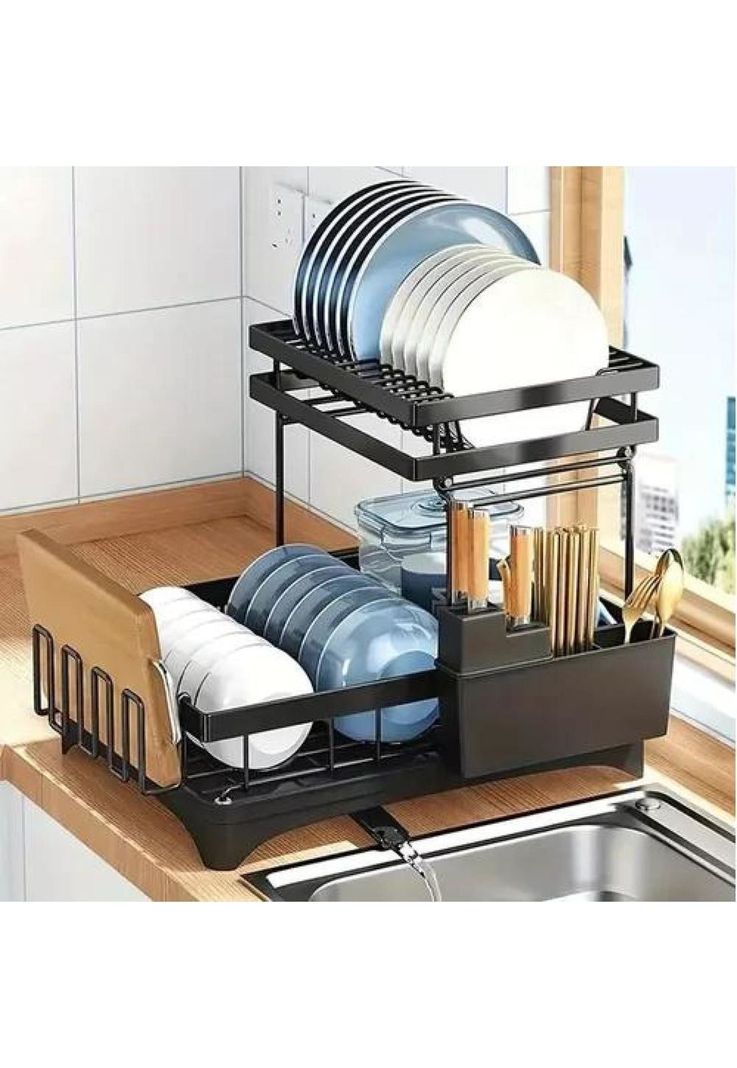 Escurridor de Platos - 2 Niveles, Secador Desmontable, Inoxidable-2