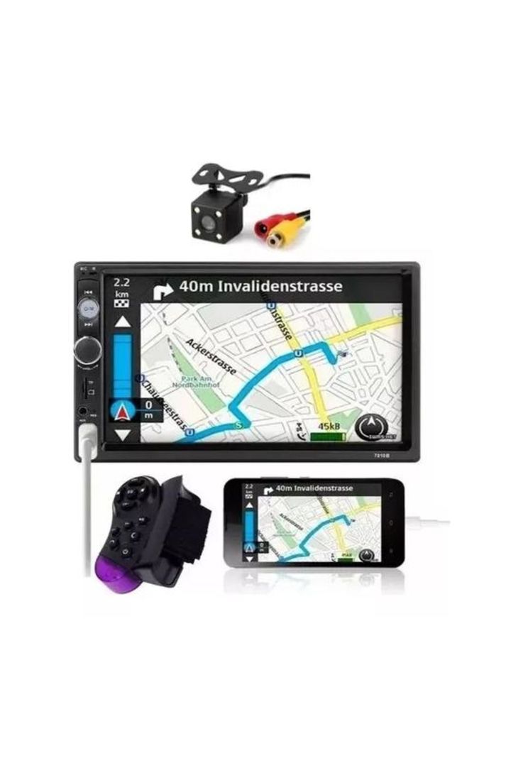 Radio para auto 2 Din, Mirror Link, cámara retroceso, comando, color negro-1