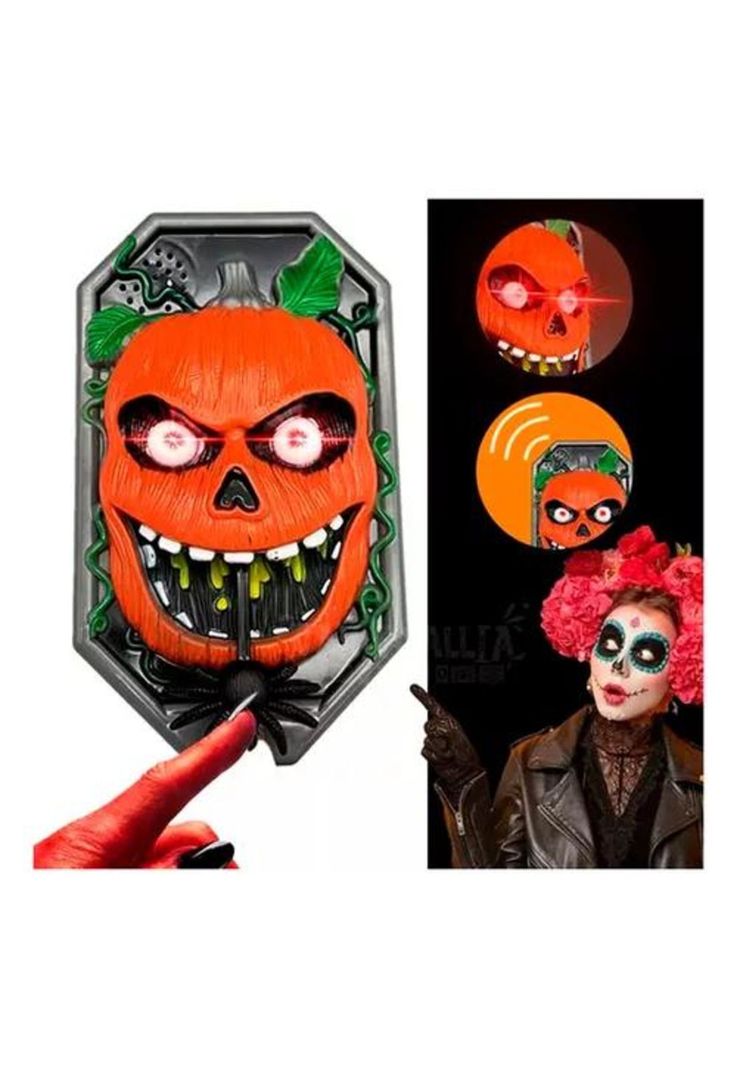 Timbre para puerta, calavera y calabaza, decoración de Halloween-4