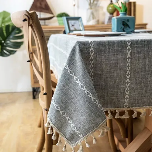 mantel rectangular borla algodón 140x220 gris