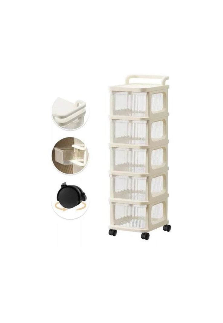 Carrito Organizador Ruedas Tipo Cómoda 5 Cajones Beige-3