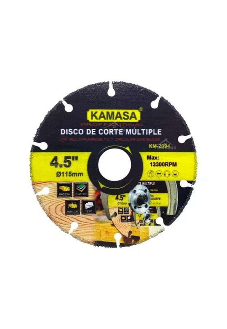 Disco de corte multiuso para esmeril 115mm 13300 RPM Kamasa, color amarillo y negro-0