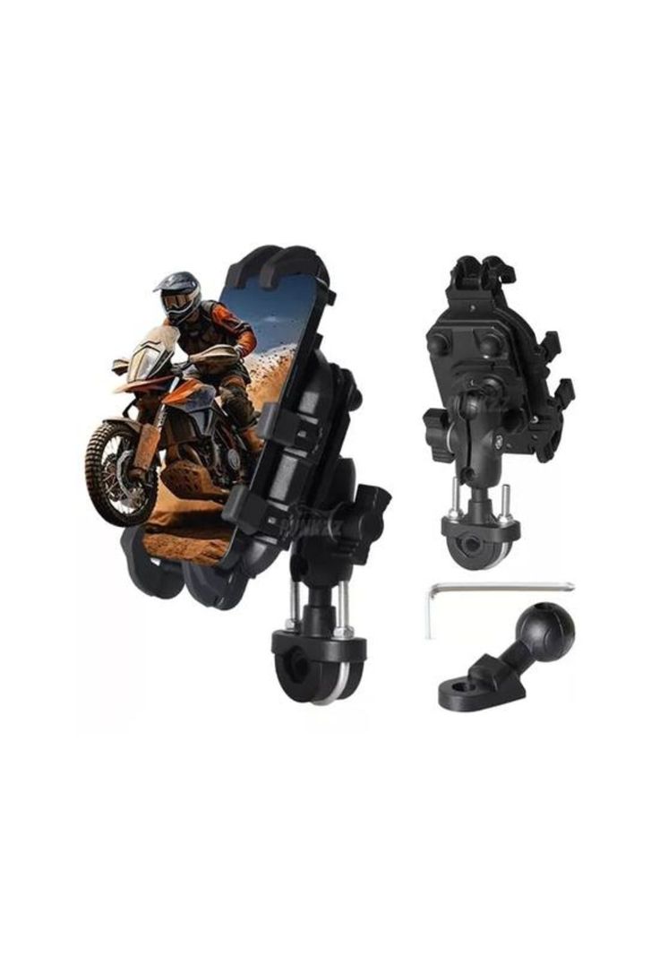 Soporte porta celular para moto y bicicleta, 360º, choque, color negro-0
