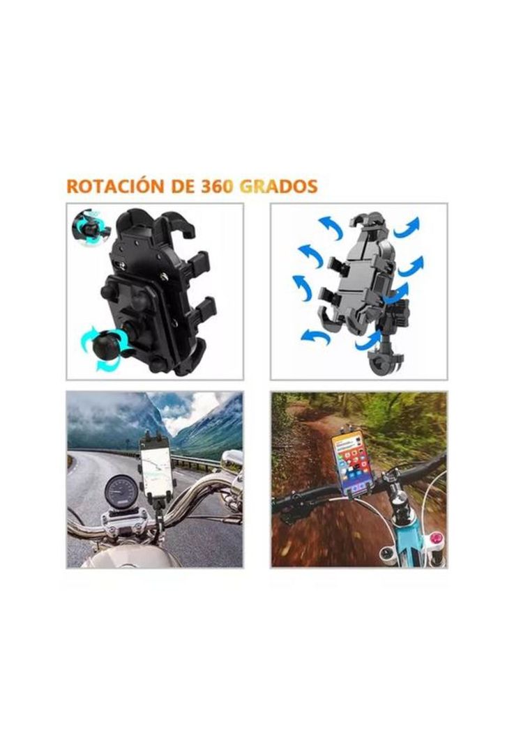 Soporte porta celular para moto y bicicleta, 360º, choque, color negro-1