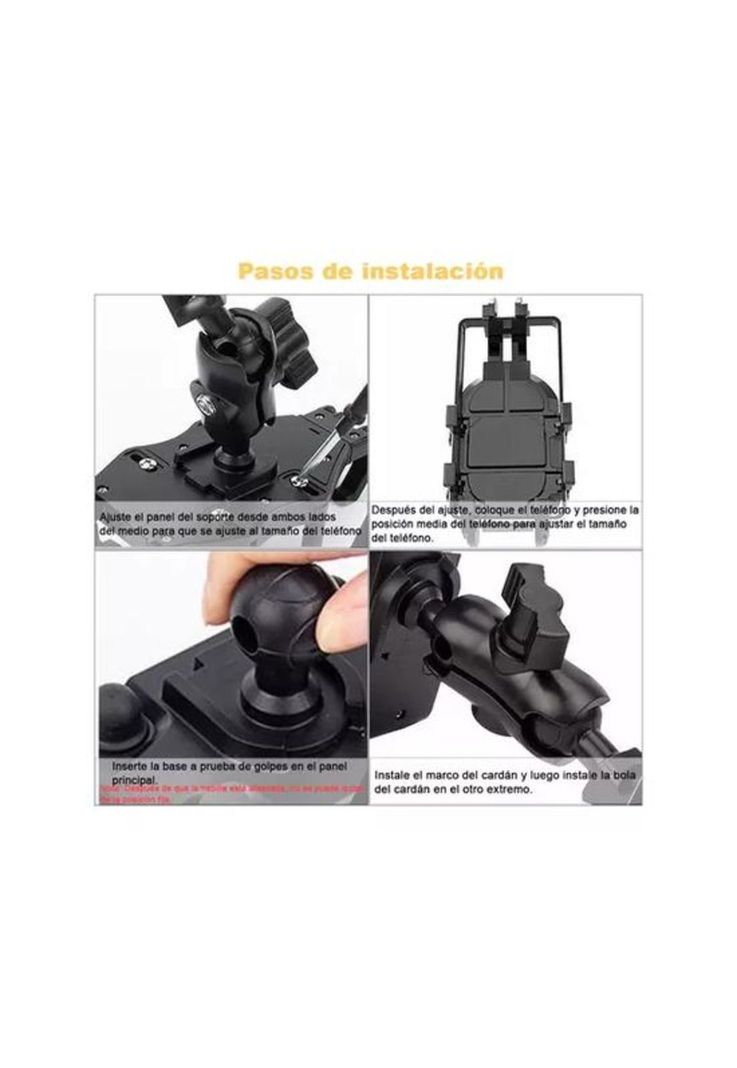 Soporte porta celular para moto y bicicleta, 360º, choque, color negro-2
