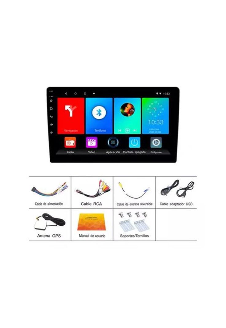 Radio auto Android CarPlay 9" con GPS, 4GB RAM, 32GB ROM, color negro-0