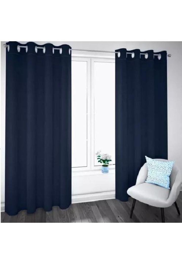 Cortina Blackout 100% 2 Paños 138x226 cm Textura Lino Azul Oscuro-0