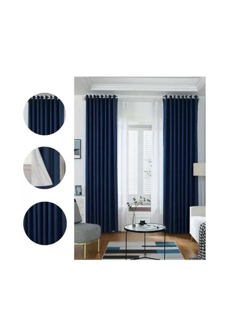 Cortina Blackout 100% 2 Paños 138x226 cm Textura Lino Azul Oscuro-1