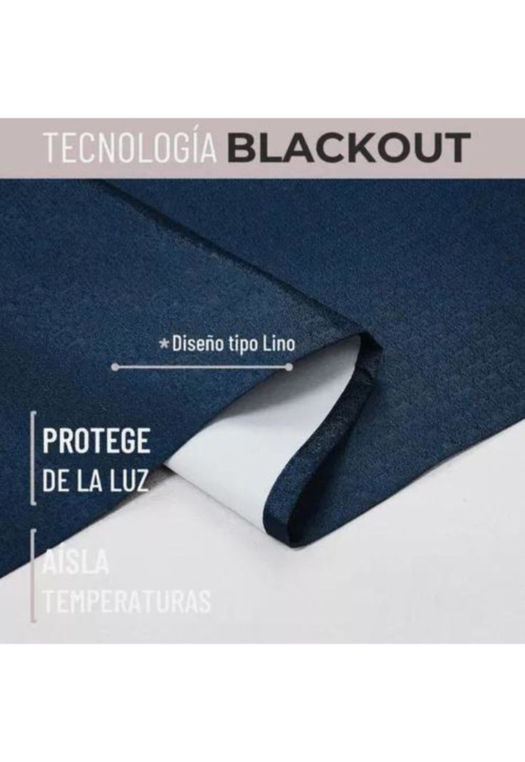 Cortina Blackout 100% 2 Paños 138x226 cm Textura Lino Azul Oscuro-3