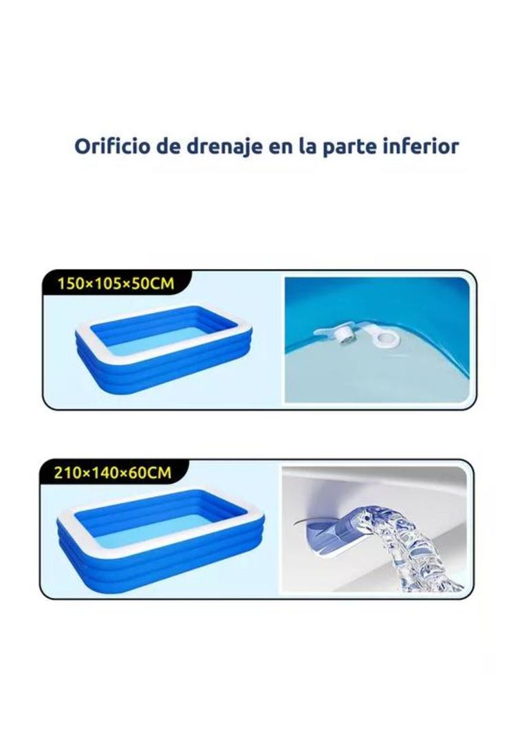 Piscina inflable rectangular + inflador 210x140x60 cm azul-3