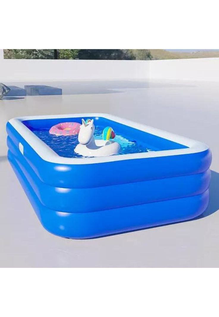 Piscina inflable rectangular + inflador 210x140x60 cm azul-7