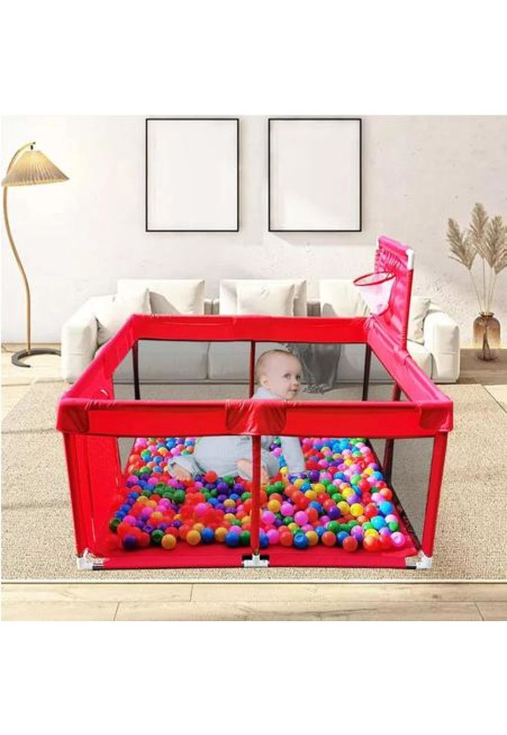 Corralito plegable para bebé, corral de seguridad, rojo-3