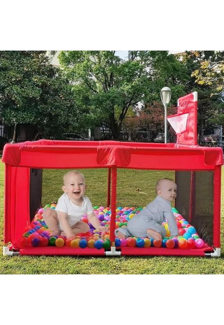 Corralito plegable para bebé, corral de seguridad, rojo-4