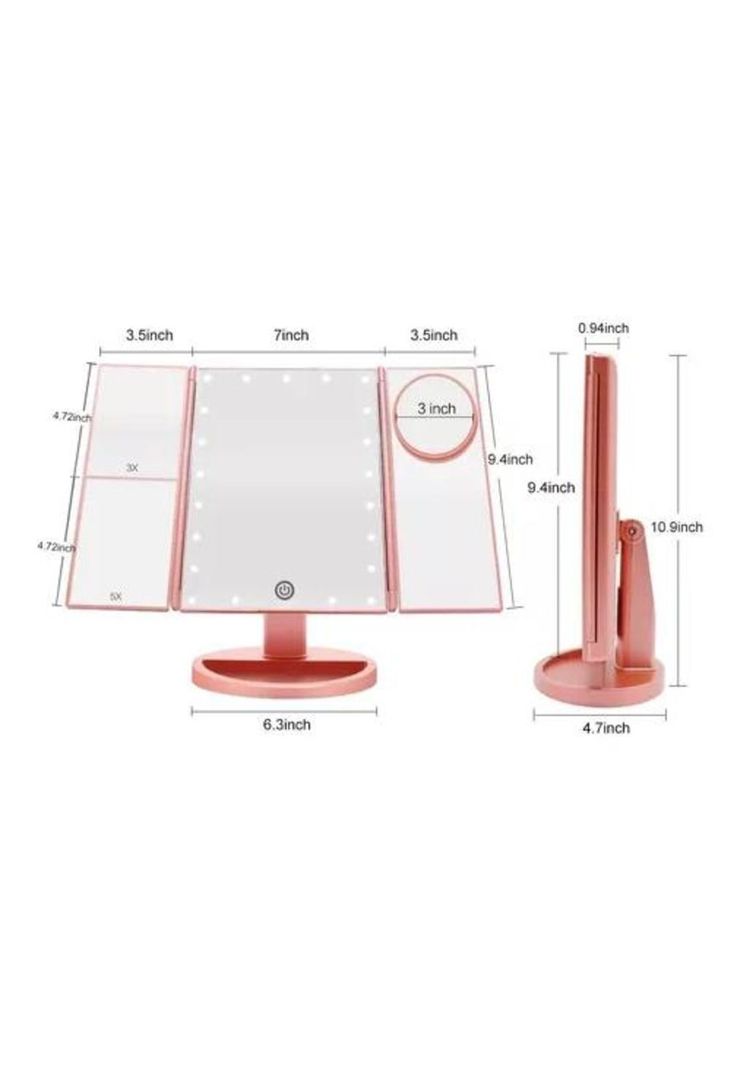 Espejo Maquillaje 22 Luces LED Aumento X1, X2, X3, X10 Giratorio Rosa-3