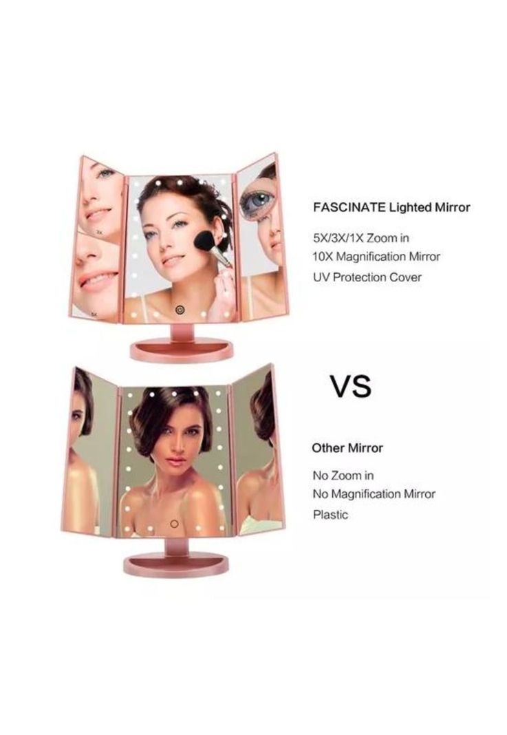 Espejo Maquillaje 22 Luces LED Aumento X1, X2, X3, X10 Giratorio Rosa-4
