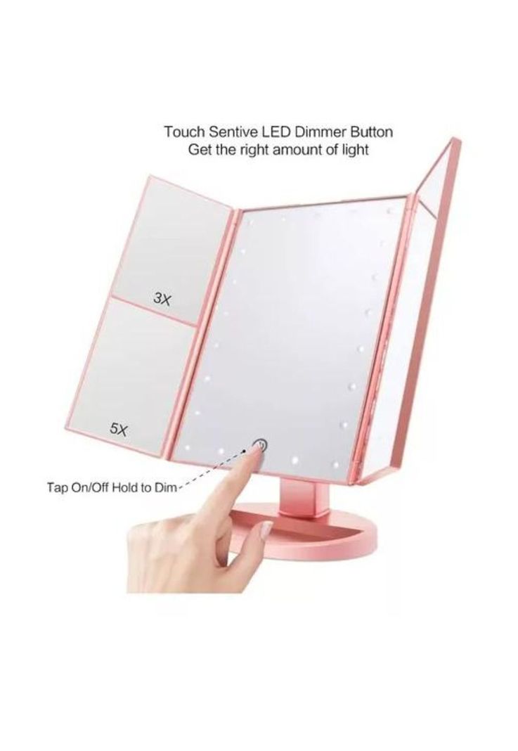 Espejo Maquillaje 22 Luces LED Aumento X1, X2, X3, X10 Giratorio Rosa-5