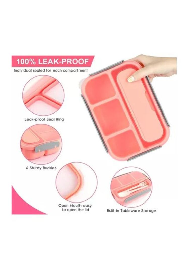 Bolso Lonchera Térmica y Fiambrera Set para Niños y Adultos - Color Rosado-2