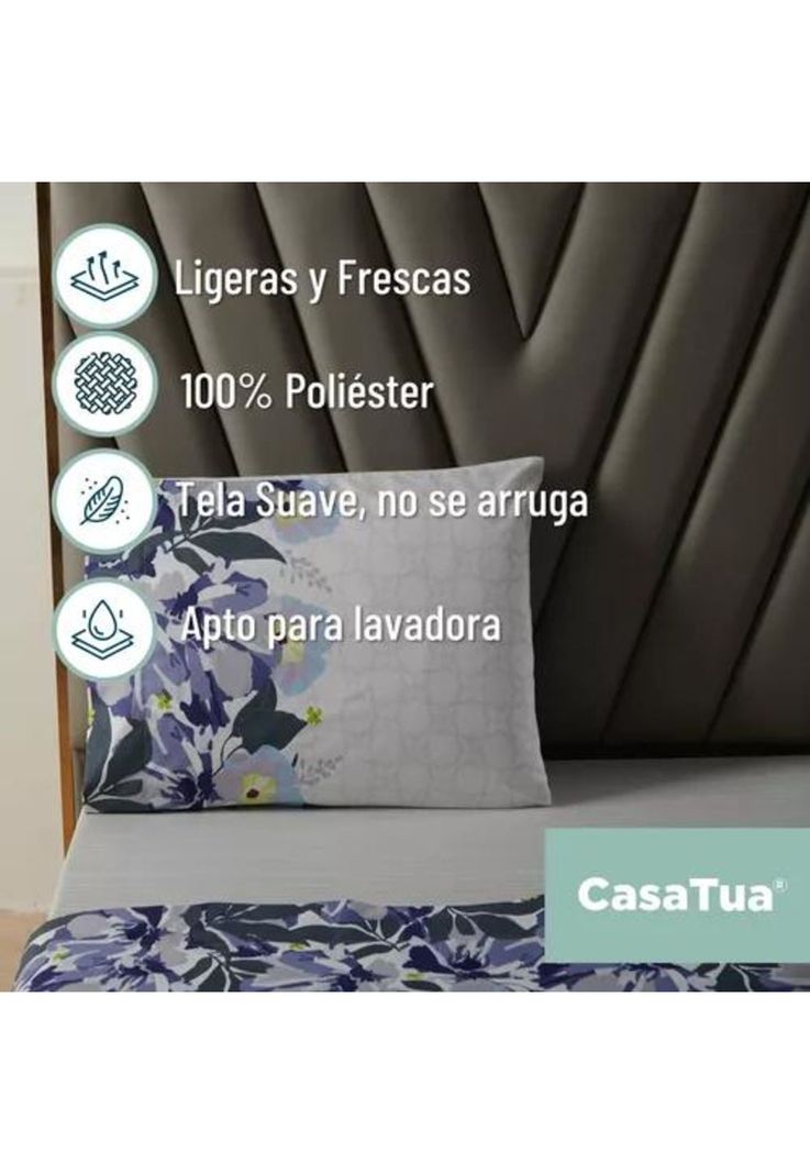 Juego Sábanas Estampadas Ultra Suave + Funda Almohada Sup King Flores Gris-6