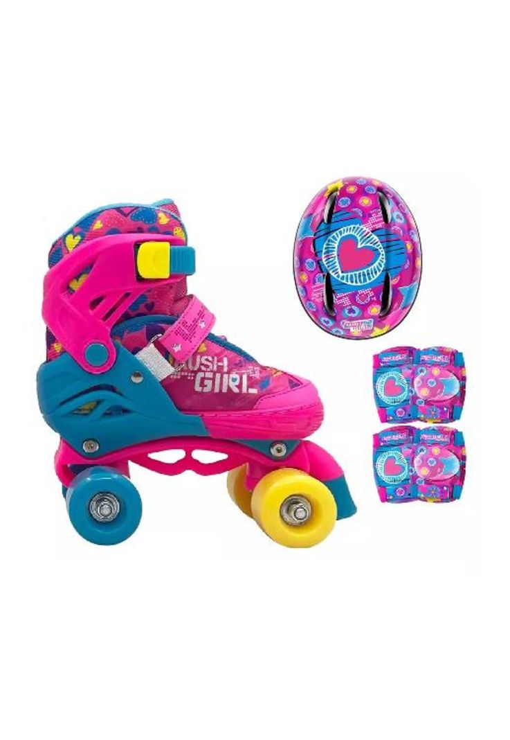 Patines ajustables T 30-33 + protecciones, rosado-1