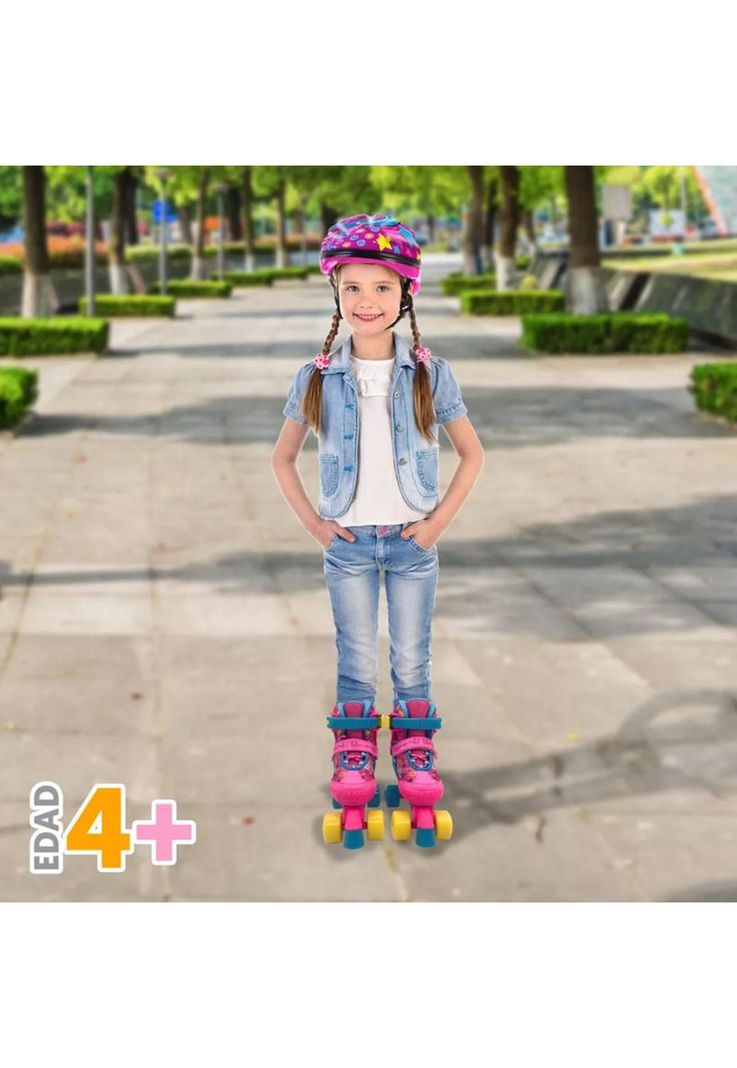 Patines ajustables T 30-33 + protecciones, rosado-3