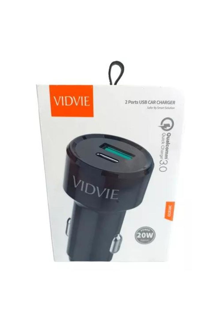Cargador rápido auto USB 3.0 y tipo C 20W Vidvie + cable tipo C-0