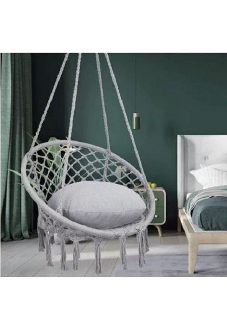Silla Colgante Muna Tejida Gris Tipo Columpio Decorativa-2