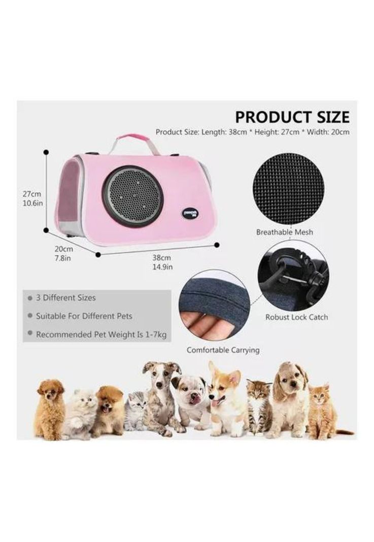 Bolso de transporte cápsula para mascotas malla transpirable rosado-3