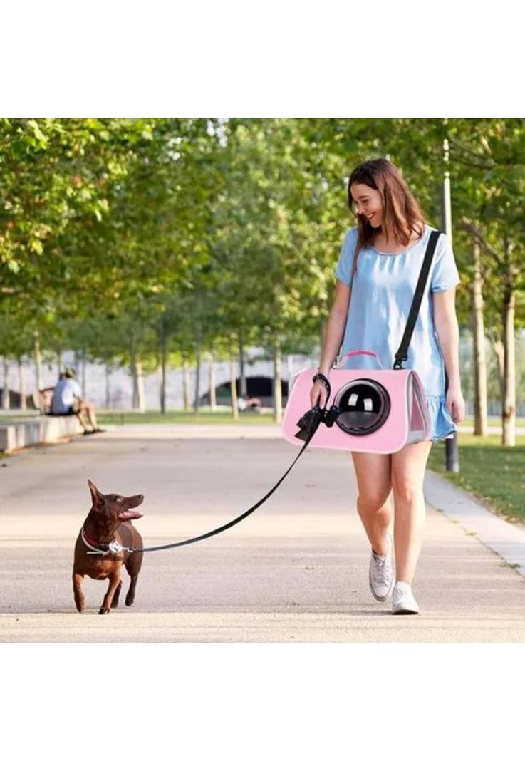 Bolso de transporte cápsula para mascotas malla transpirable rosado-5